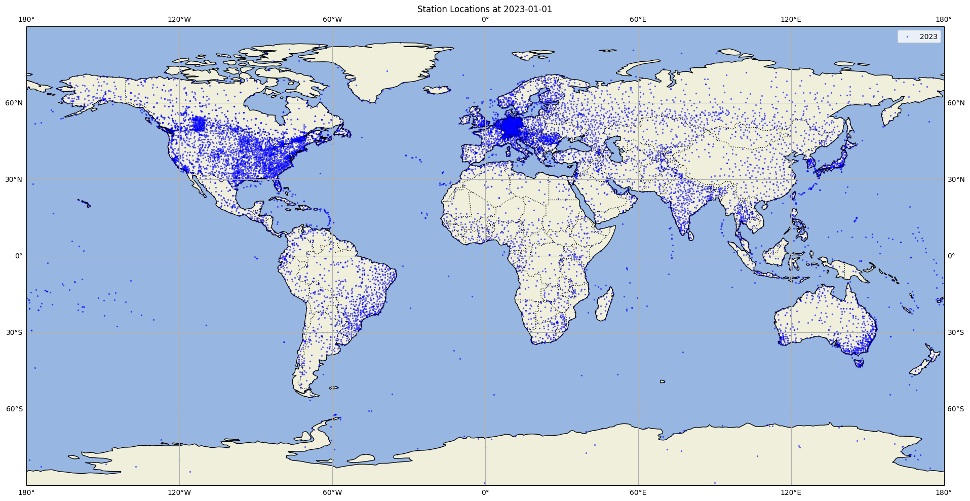 Map of weather stations used for benchmarking